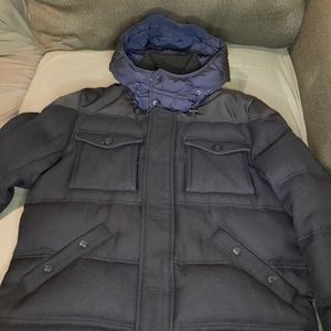 Used in good condition Men's Moncler Mixed Media coat in navy blue size xxl